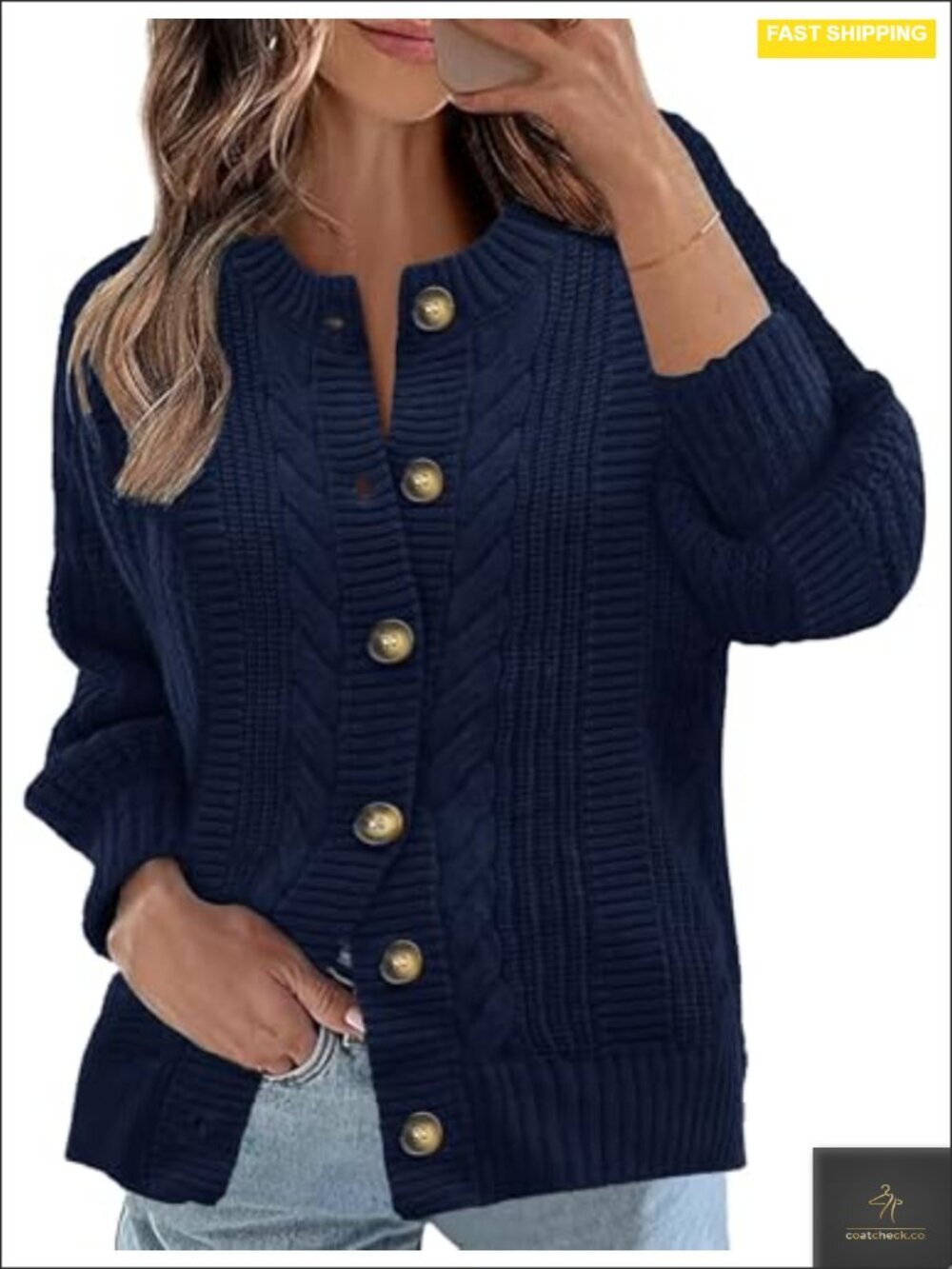 Women's Cable Knit Cardigan Button Front Open Sweater Long Sleeve Cozy